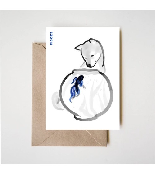 Birthday card horoscope - Pisces Rice&Ink Greeting Card design switzerland original