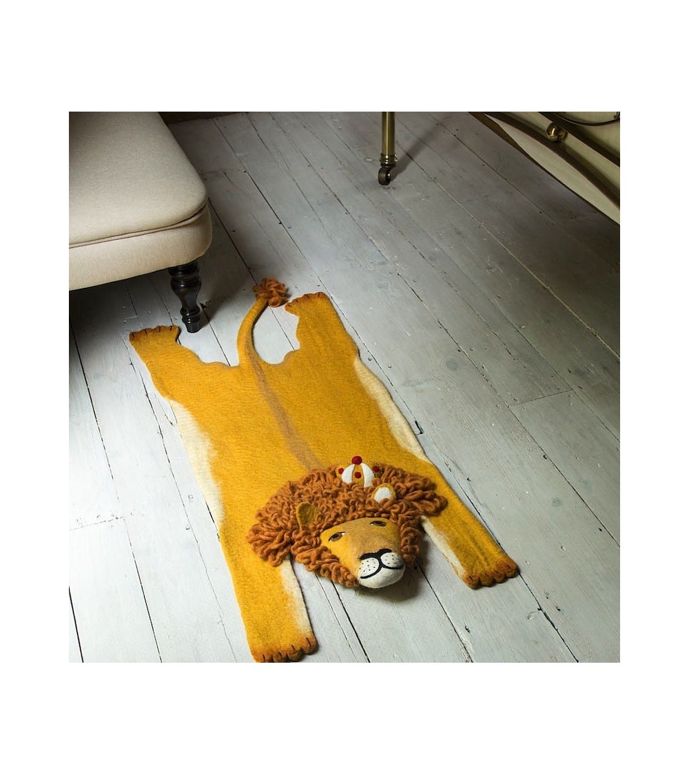 Leopold il leone - Tappeto animale in lana Sew Heart Felt tappeti in lana naturale fatti a mano Tappeto animali bambini