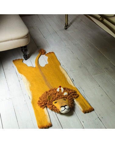 Leopold il leone - Tappeto animale in lana Sew Heart Felt tappeti in lana naturale fatti a mano Tappeto animali bambini