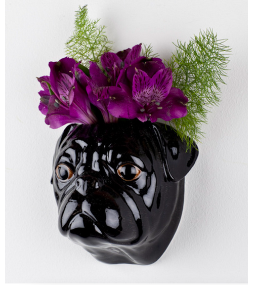 Black Pug - Small Dog Wall Vase Quail Ceramics table flower living room vase kitatori switzerland