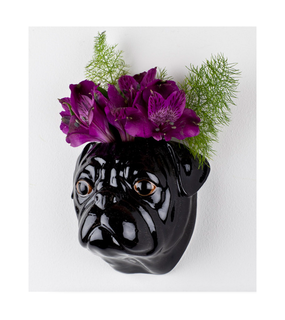 Schwarzer Mops - Kleine Wandvase Hund Quail Ceramics vasen deko blumenvase blume vase design dekoration spezielle schöne kita...