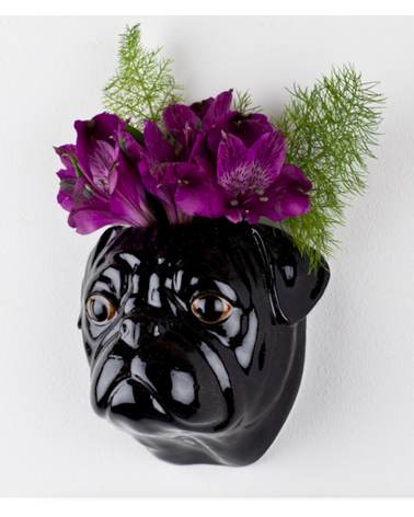 Schwarzer Mops - Kleine Wandvase Hund Quail Ceramics vasen deko blumenvase blume vase design dekoration spezielle schöne kita...