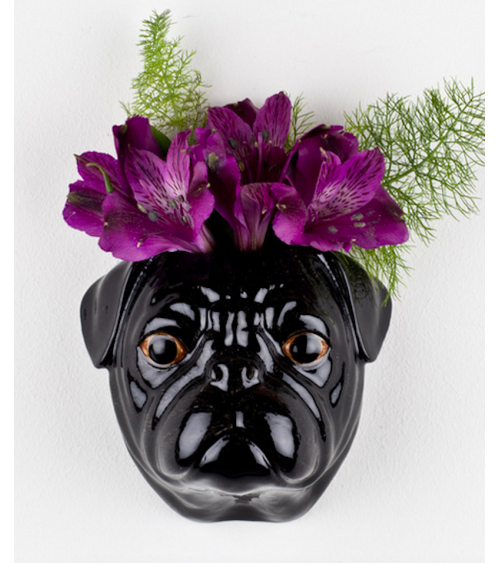 Black Pug - Small Dog Wall Vase Quail Ceramics table flower living room vase kitatori switzerland