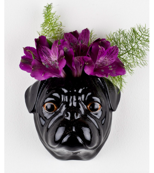 Schwarzer Mops - Kleine Wandvase Hund Quail Ceramics vasen deko blumenvase blume vase design dekoration spezielle schöne kita...