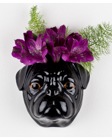 Schwarzer Mops - Kleine Wandvase Hund Quail Ceramics vasen deko blumenvase blume vase design dekoration spezielle schöne kita...