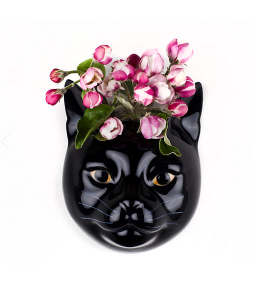 Lucky - Petit vase mural Chat noir Quail Ceramics design fleur décoratif original kitatori suisse