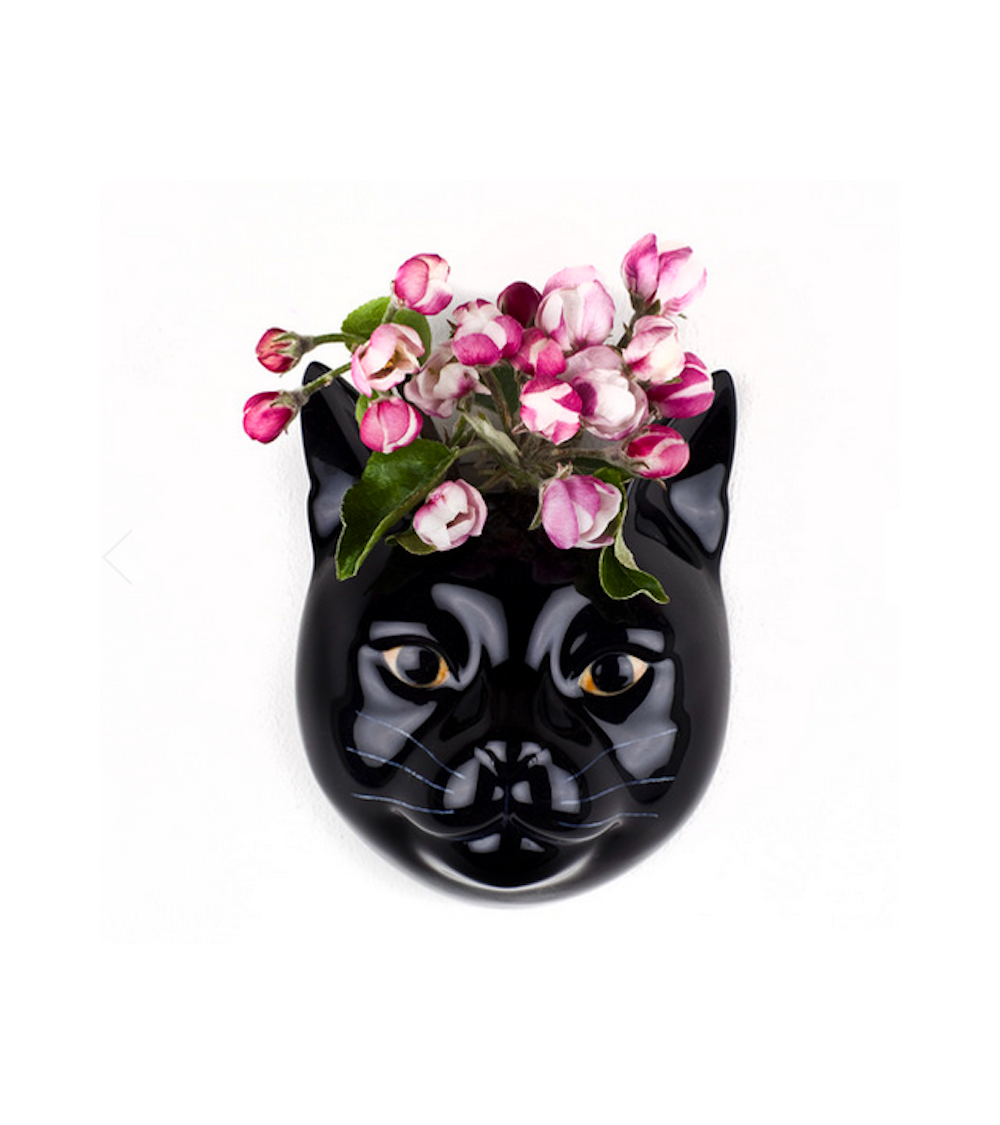 Lucky - Petit vase mural Chat noir Quail Ceramics design fleur décoratif original kitatori suisse