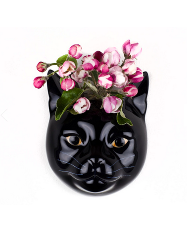 Lucky - Petit vase mural Chat noir Quail Ceramics design fleur décoratif original kitatori suisse