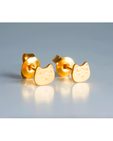 Manekineko - Boucles d'oreilles dorées à l'or fin Adorabili Paris fantaisie original femme suisse