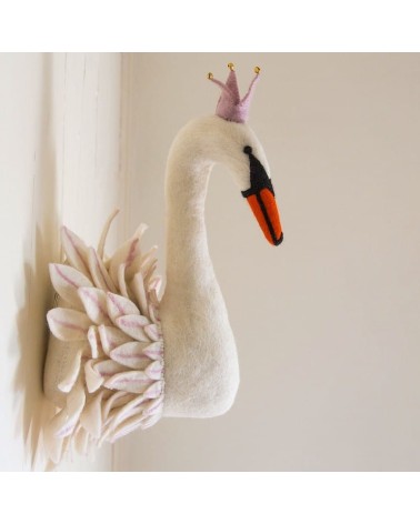 Swan Head - Wall decoration - Wool Trophy Sew Heart Felt Baby & Kids Room design switzerland original
