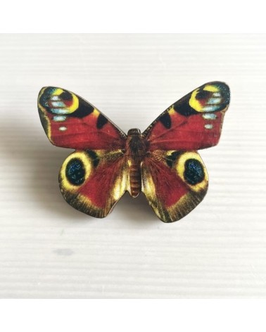 Papillon Peacock - Broche en bois Fen & Co pins rare métal originaux bijoux suisse