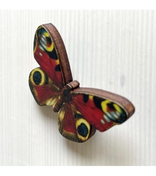 Papillon Peacock - Broche en bois Fen & Co pins rare métal originaux bijoux suisse