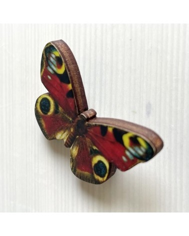 Papillon Peacock - Broche en bois Fen & Co pins rare métal originaux bijoux suisse