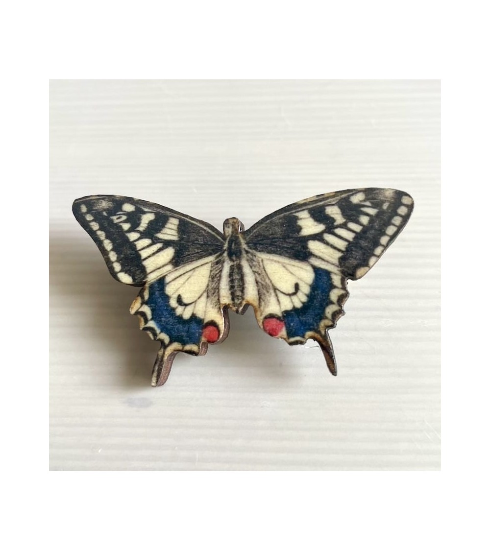 Papillon Swallowtail - Broche en bois Fen & Co pins rare métal originaux bijoux suisse
