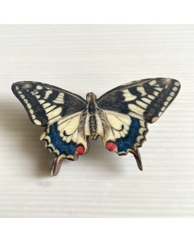 Papillon Swallowtail - Broche en bois Fen & Co pins rare métal originaux bijoux suisse
