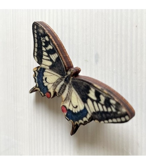 Papillon Swallowtail - Broche en bois Fen & Co pins rare métal originaux bijoux suisse
