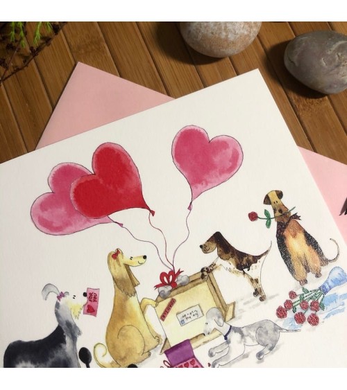 Biglietto di San Valentino - Cani in amore Illustration by Abi spiritoso auguri buon compleanno matrimonio di nascita bimbo d...