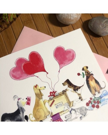 Biglietto di San Valentino - Cani in amore Illustration by Abi spiritoso auguri buon compleanno matrimonio di nascita bimbo d...