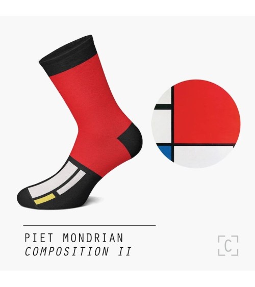 Chaussettes - Composition II en rouge, bleu et jaune - Mondrian Curator Socks jolies chausset pour homme femme fantaisie drol...