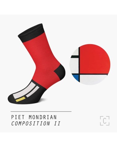 Calzini - Composizione II in rosso, blu e giallo di Piet Mondrian Curator Socks calze da uomo per donna divertenti simpatici ...