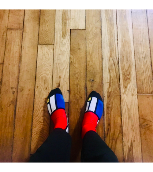 Chaussettes - Composition II en rouge, bleu et jaune - Mondrian Curator Socks jolies chausset pour homme femme fantaisie drol...