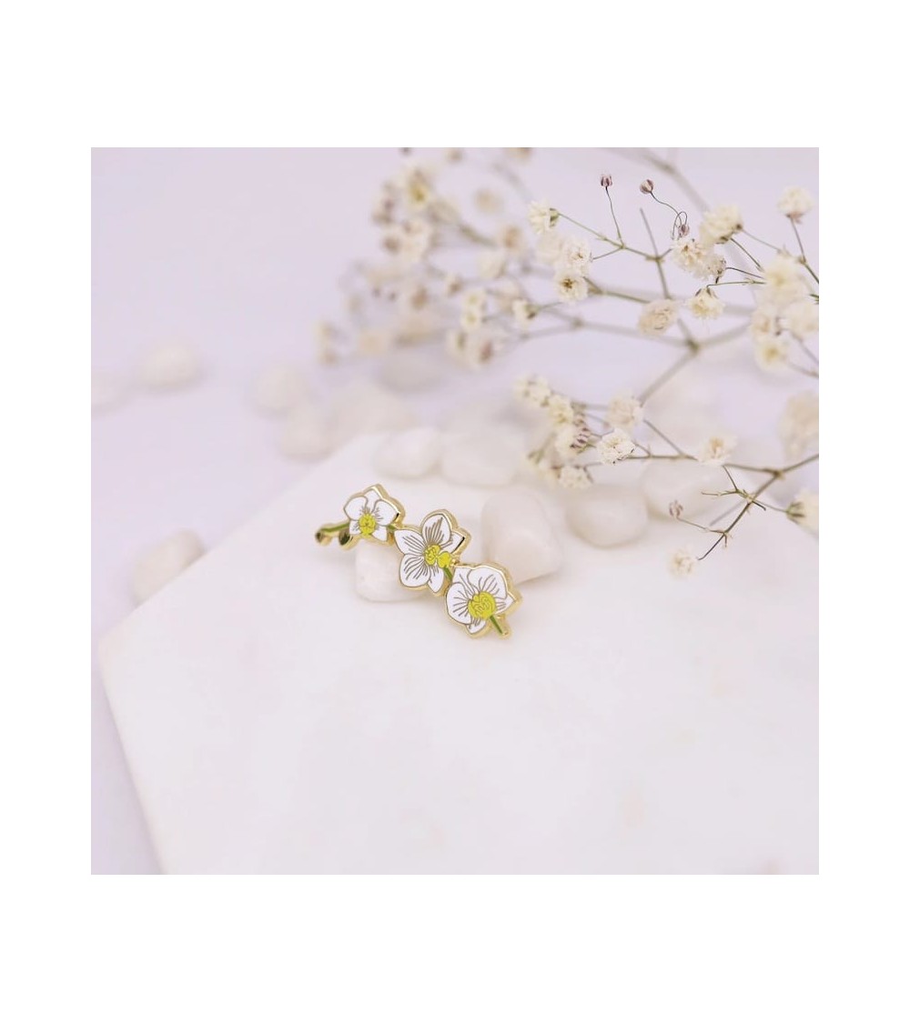 Spilla Smaltata - Orchidea bianca Plant Scouts spiritose spille colorate particolari eleganti donna da giacca uomo