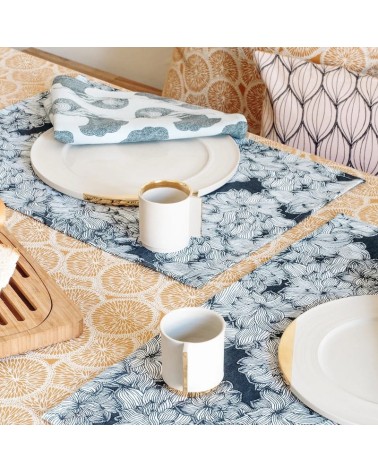 4 Serviettes de Table en tissu - Bleu Gris Atelier Mouti original suisse