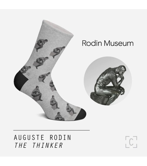 Chaussettes - Le Penseur de Rodin Curator Socks jolies chausset pour homme femme fantaisie drole originales
