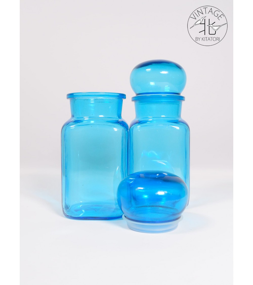 Blue glass apothecary jars Vintage Vintage by Kitatori Kitatori.ch - Art and Design Concept Store design switzerland original