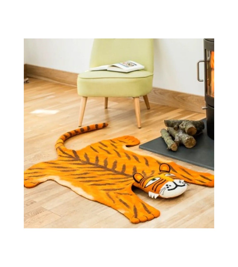 Raj la Tigre - Grande Tappeto animale in lana Sew Heart Felt tappeti in lana naturale fatti a mano Tappeto animali bambini