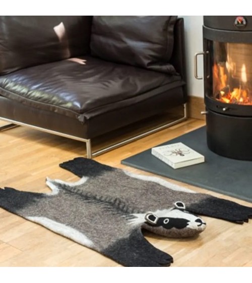 Billie the Badger - Large Wool animal rug Sew Heart Felt animal rugs for nursery animal rug for living room kids