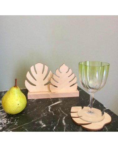 Tropics - Wooden coasters Reine Mère glass round drink design