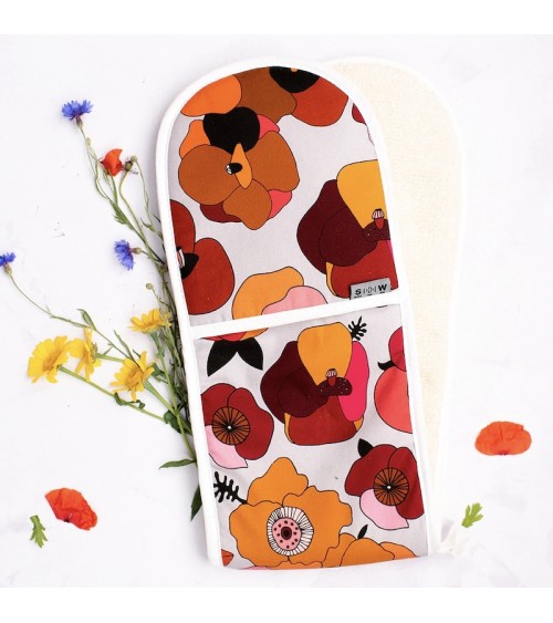 Double Oven Glove - Poppy Red Floral Softer and Wild Potholders and oven mitts design switzerland original