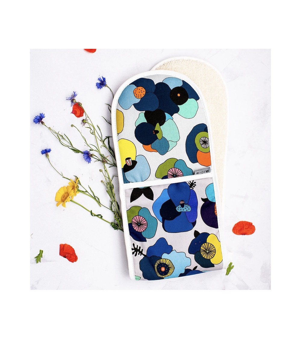 Double Oven Glove - Poppy Blue Floral Softer and Wild Potholders and oven mitts design switzerland original