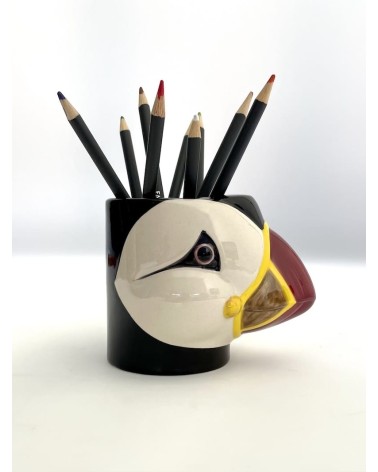 Puffin - Animal Pencil pot & Flower pot Quail Ceramics pretty pen pot holder cutlery toothbrush makeup brush