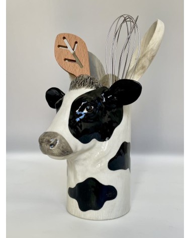 Vache Holstein - Pot à ustensiles de cuisine Quail Ceramics original suisse