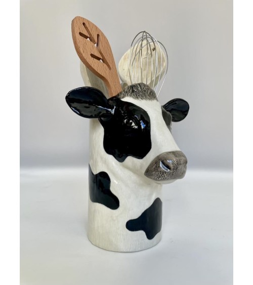 Vache Holstein - Pot à ustensiles de cuisine Quail Ceramics original suisse