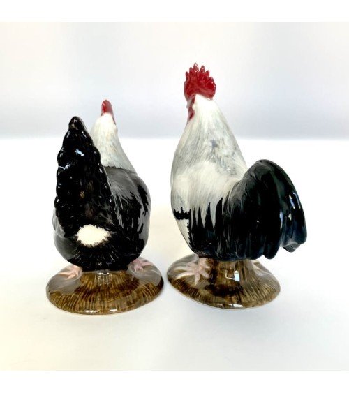 Gallina e gallo di Dorking - Porta sale e pepe Quail Ceramics design da tavola saliera e pepiera