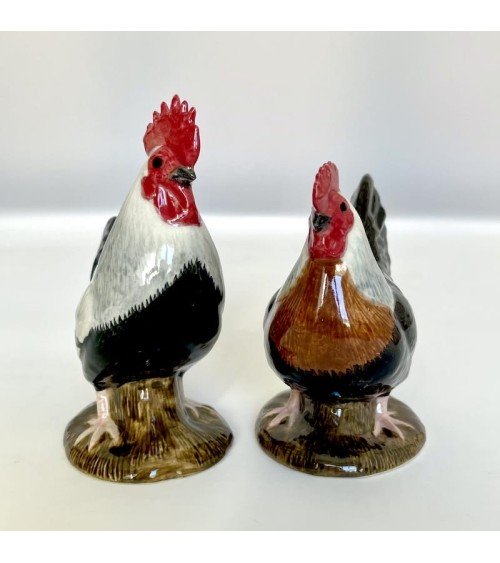 Gallina e gallo di Dorking - Porta sale e pepe Quail Ceramics design da tavola saliera e pepiera