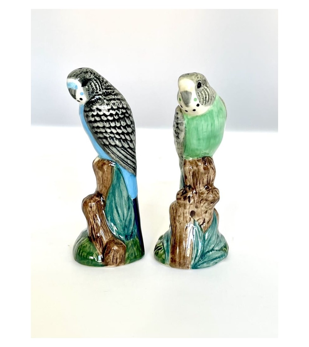Parrocchetto Blu e verde - Porta sale e pepe Quail Ceramics design da tavola saliera e pepiera
