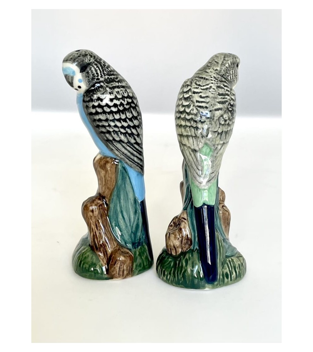 Parrocchetto Blu e verde - Porta sale e pepe Quail Ceramics design da tavola saliera e pepiera