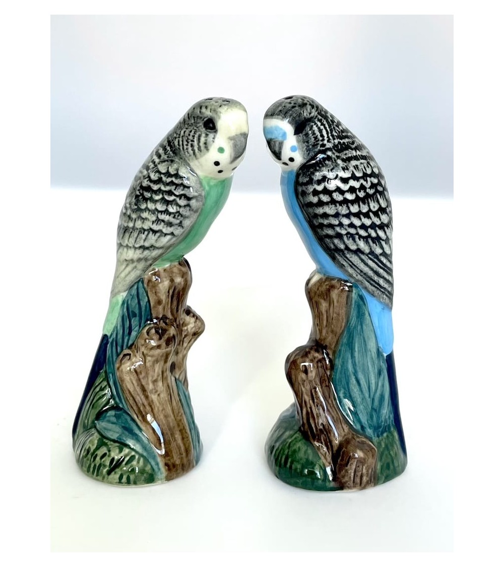 Parrocchetto Blu e verde - Porta sale e pepe Quail Ceramics design da tavola saliera e pepiera