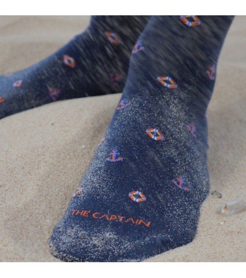 Bateau - Chaussettes à motifs en coton bio - Bleu The Captain Socks jolies pour femme originales pour homme chausset rigolote...