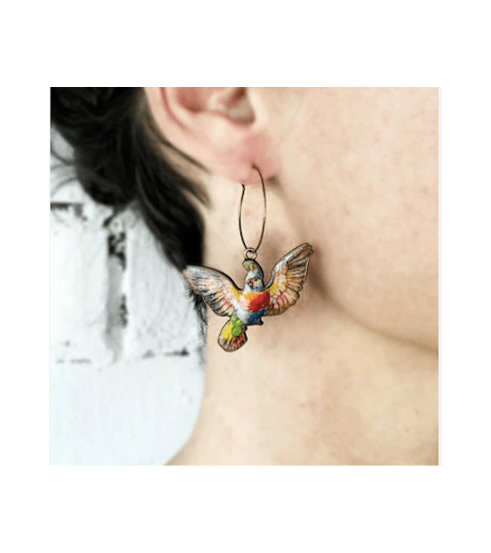 Cacatoès rose - Boucles d'oreilles pendantes Fen & Co fantaisie original femme suisse