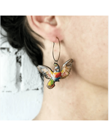 Cacatoès rose - Boucles d'oreilles pendantes Fen & Co fantaisie original femme suisse