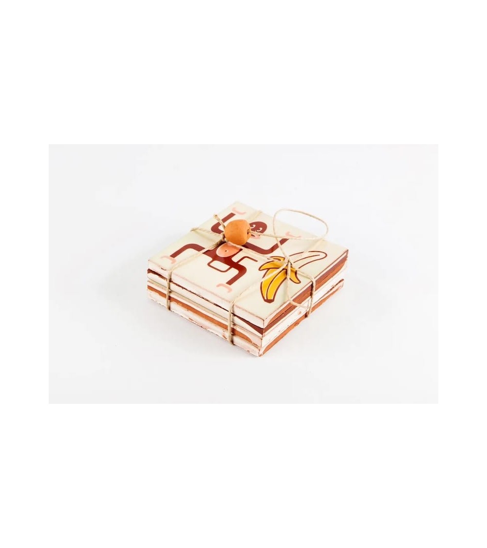 Monkey and banana - Ceramic coasters Bussoga glass round drink design