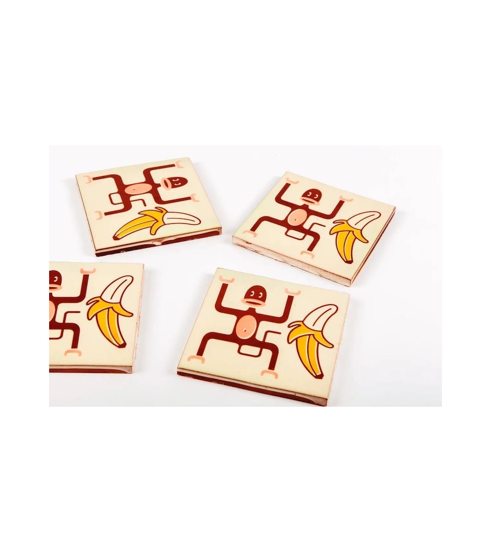 Scimmia e banana - Sottobicchieri in ceramica Bussoga sotto bicchierri originali lavabili