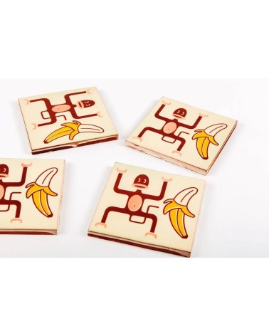 Scimmia e banana - Sottobicchieri in ceramica Bussoga sotto bicchierri originali lavabili
