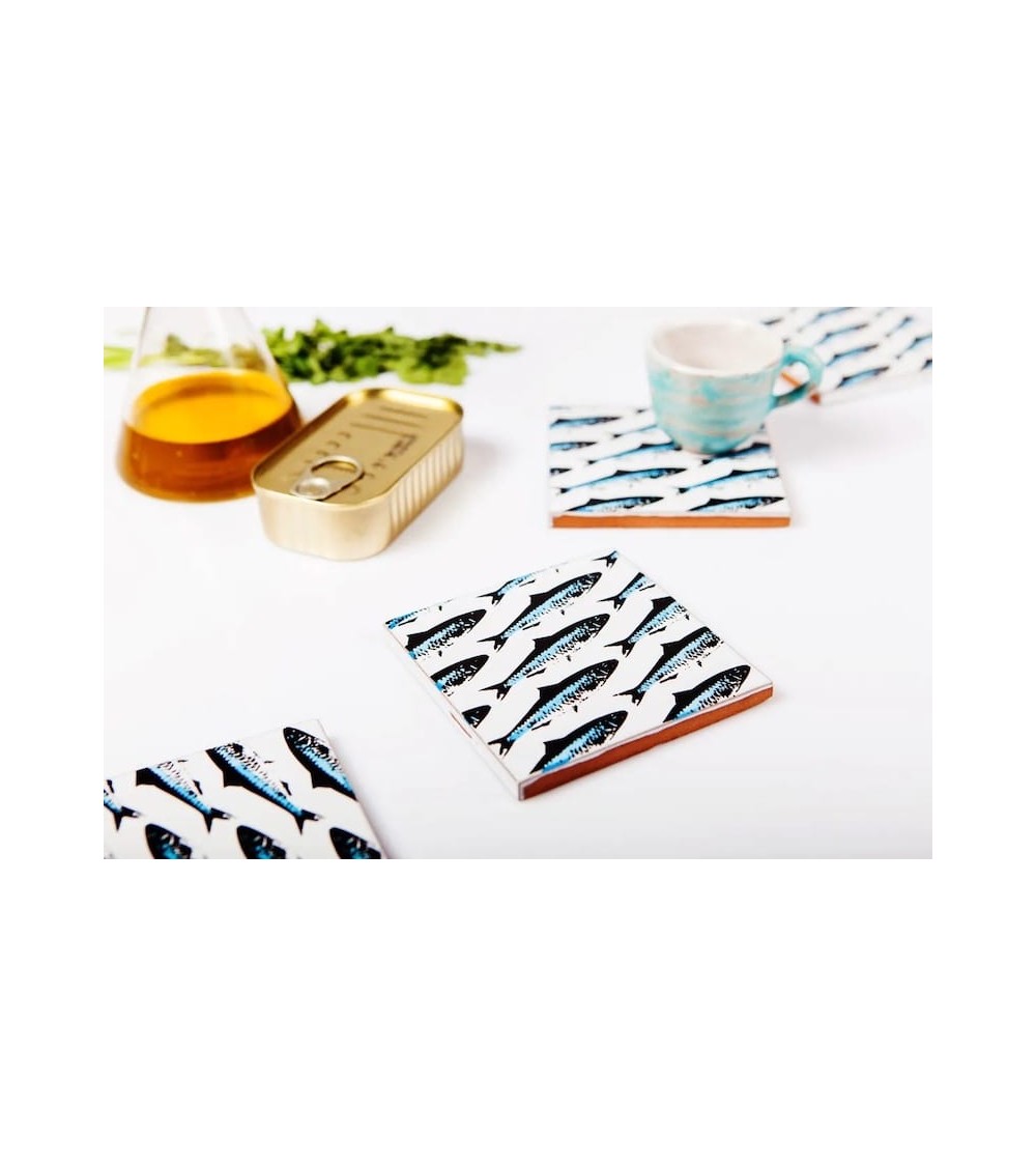 Sardines - Ceramic coasters Bussoga glass round drink design