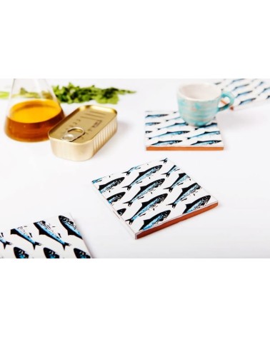 Sardines - Ceramic coasters Bussoga glass round drink design